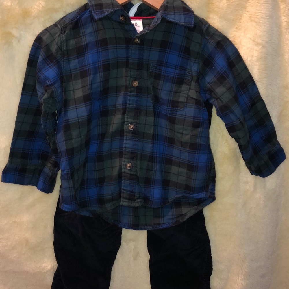 Plaid button down corduroy set
